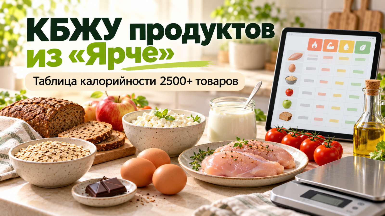 КБЖУ продуктов из «Ярче»: таблица калорийности 2500+ товаров